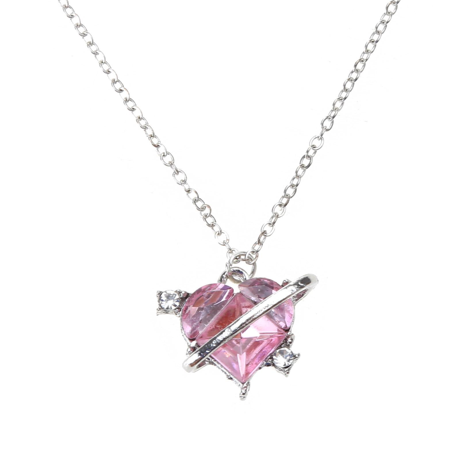

Goth Vintage Zircon Pink Crystal Peach Heart Pendant Necklaces Diamonds Sweet Loves Choker Necklace for Women Gift 1