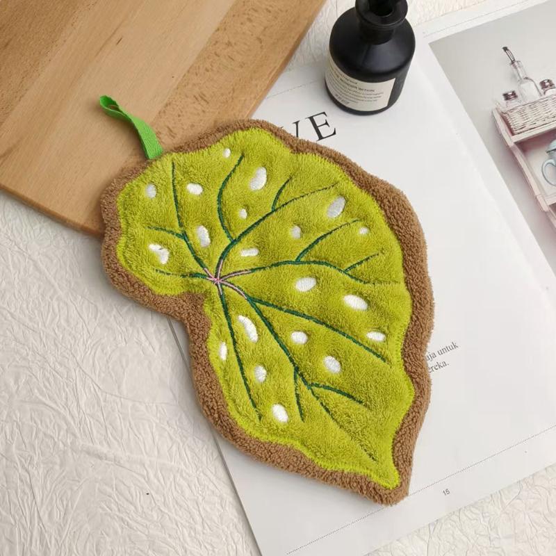 Imitation Leaf Absorbent Hand Towel Plant Pattern Hanging Towel Kitchen Bathroom Cleaning Cloth