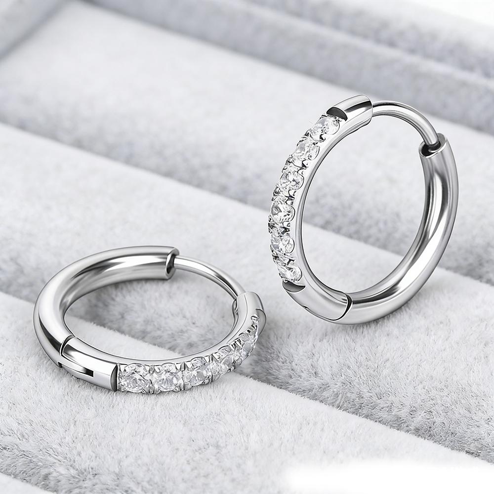 Gold Color Plated Stainless Steel Round Circle Earrings for Women Fashion Cubic Zirconia Hoop Earrings Jewelry Pendientes Mujer