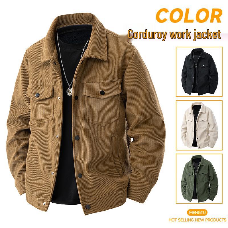 Men's Trendy Corduroy Turn-Down Collar Jacket - Stylish, Versatile Outerwear