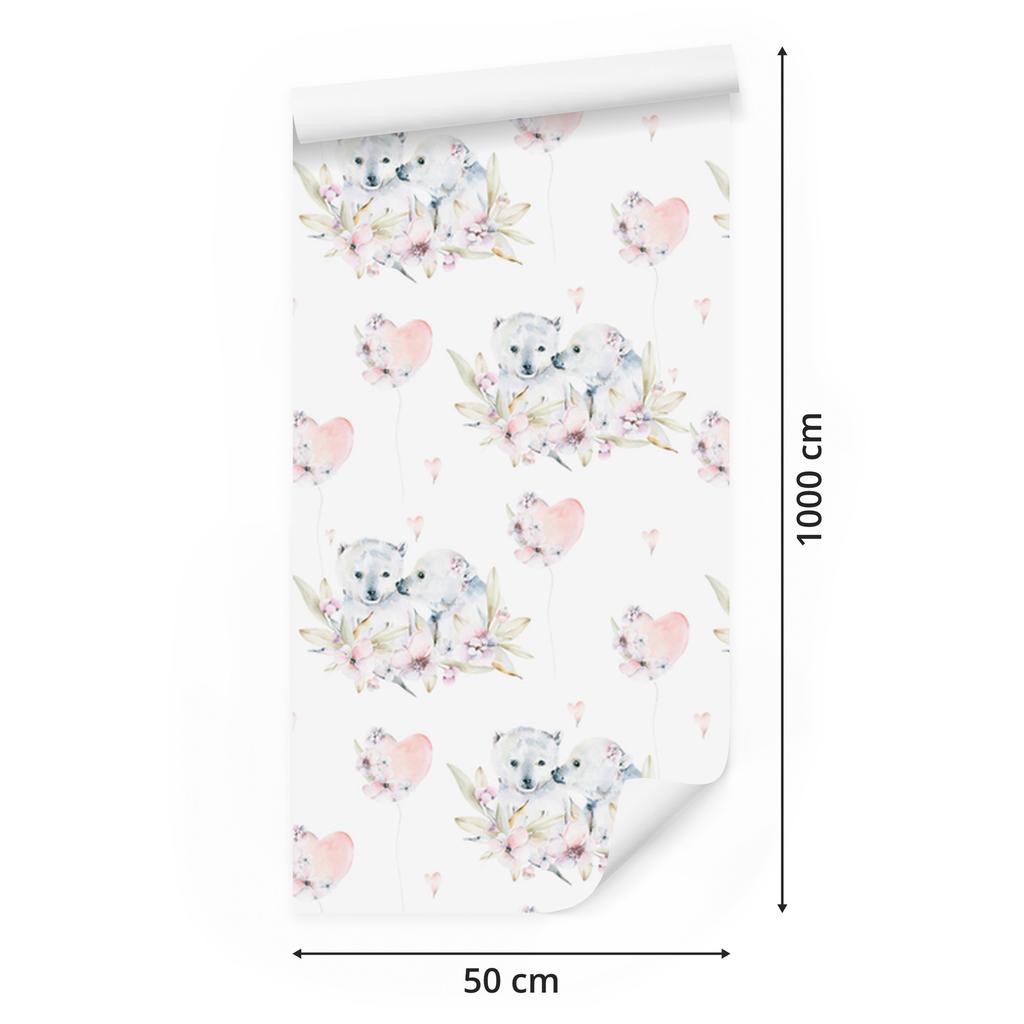 Polar Bears Among Flowers Wallpaper for Living Room and Bedroom 50x1000