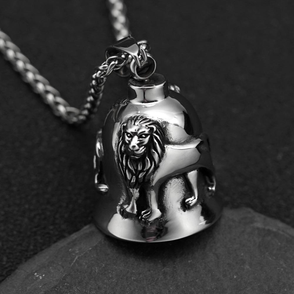 Stainless Steel Viking Motorcycle Pendant Gothic Punk Biker Jewelry for Men with Exorcism Bell