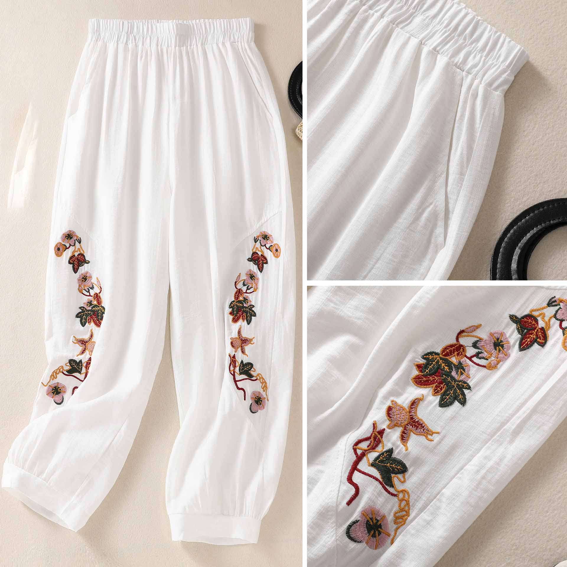 

Брюки с кофейной вышивкой, повседневные, однотонные, эластичные, с высокой талией, свободные, женские брюки длиной до щиколотки, женская одежда XL