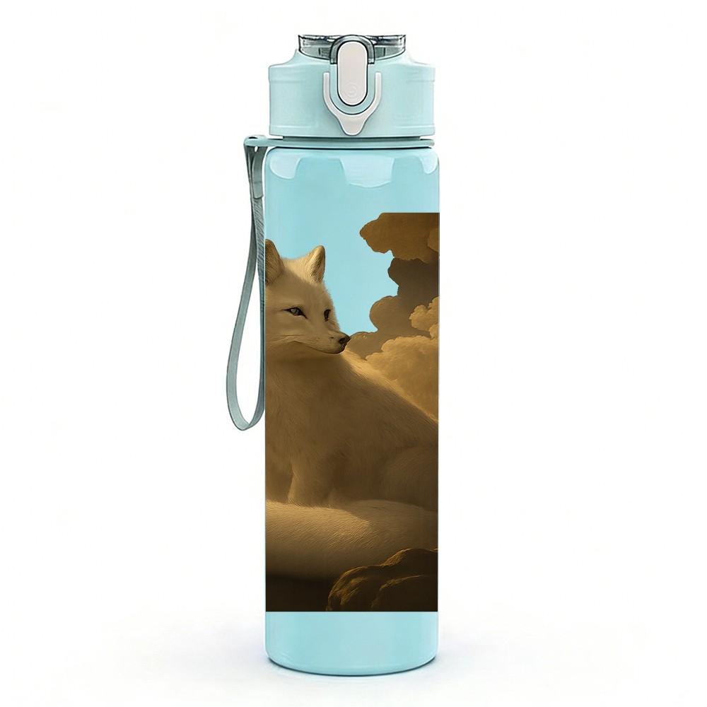 1PC Two Cats Cliff Sunset Art 750ml Color Plastic Sports Water Bottle Leakproof Flip Straw Lid Suitable for Sports Office Home Use