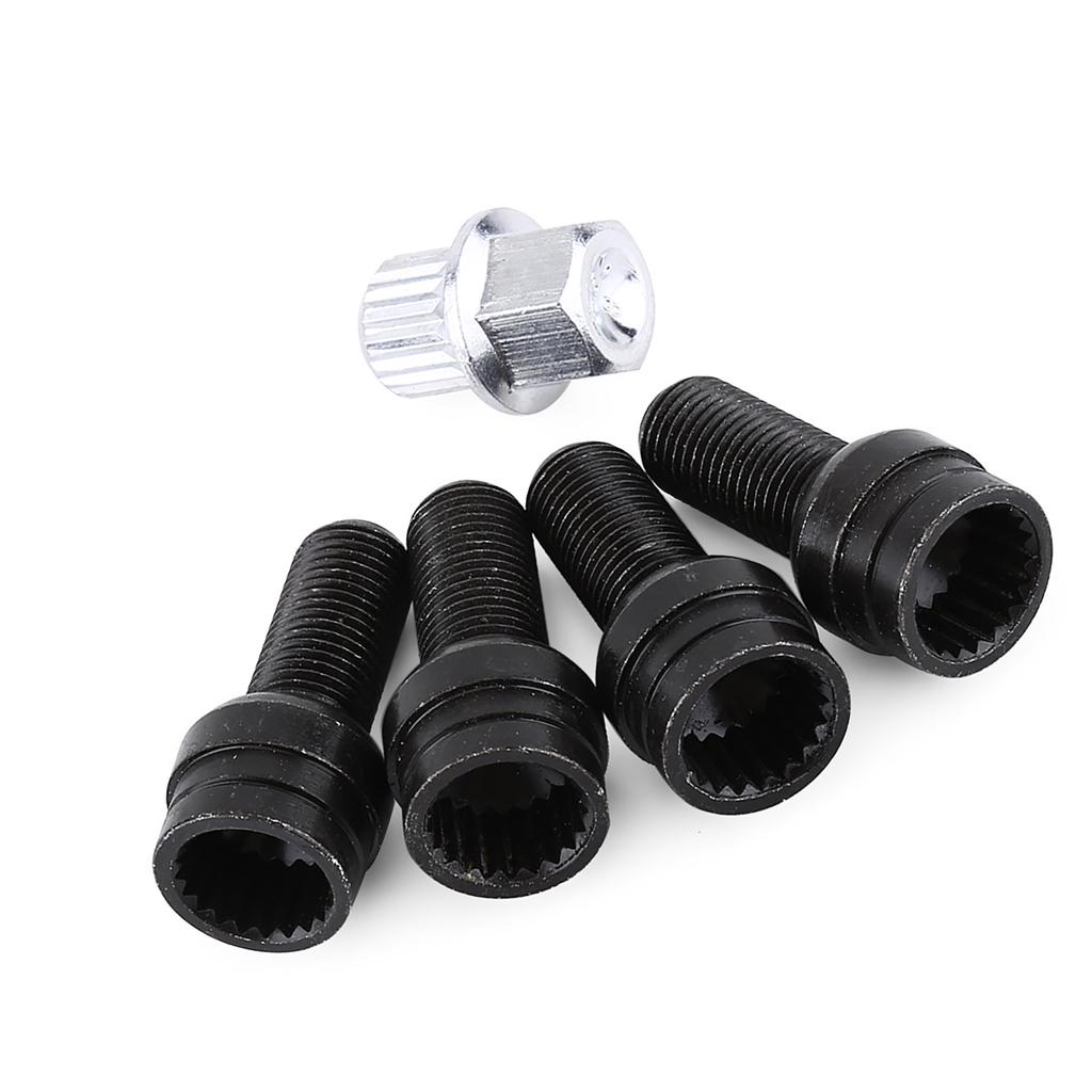 4+1 M14*1.5MM Black Steel Wheel Bolt & Lock Lug Nut Set With Key