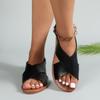 Large Size Crossed with Flat Sandals Retro Style Broadband Strip Open-toed Beach Cool Slippers Sandals