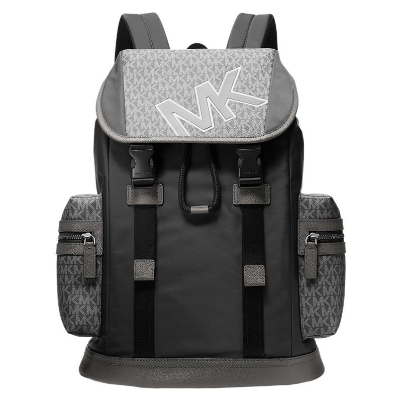 

Michael Kors MK Cooper Letter Print Faux Leather Flap Backpack Large Men Backpack Black Gray 37F5LCOB2U-041 Basic Set (Bag+Dust Bag)