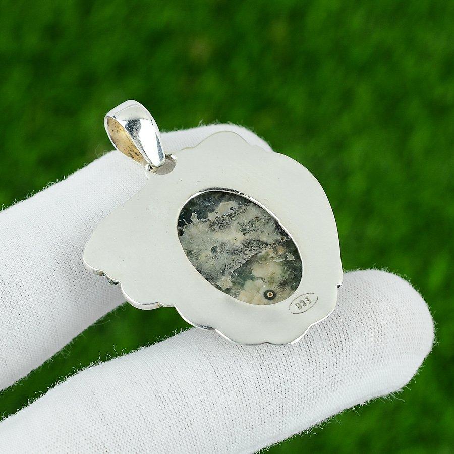 Natural Ocean Jasper Gemstone Pendant Green 925 Sterling Silver Indian Jewelry