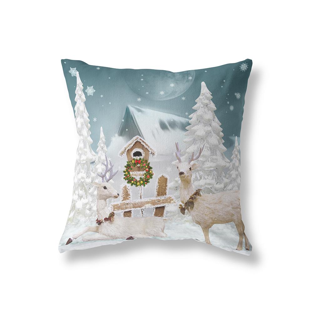 Home Decor Merry Christmas Reindeer Print Pattern Cushion Cover Living Room Sofa Decor Polyester Throw Pillow Pillow Cover