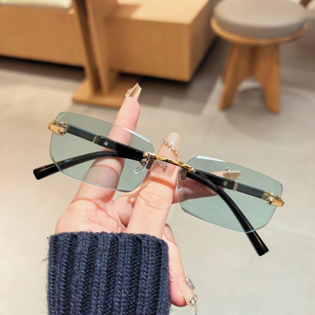 Frameless Cut Edge Box Sunglasses, Fashionable Retro Style, Unisex Outdoor Sunshade Glasses