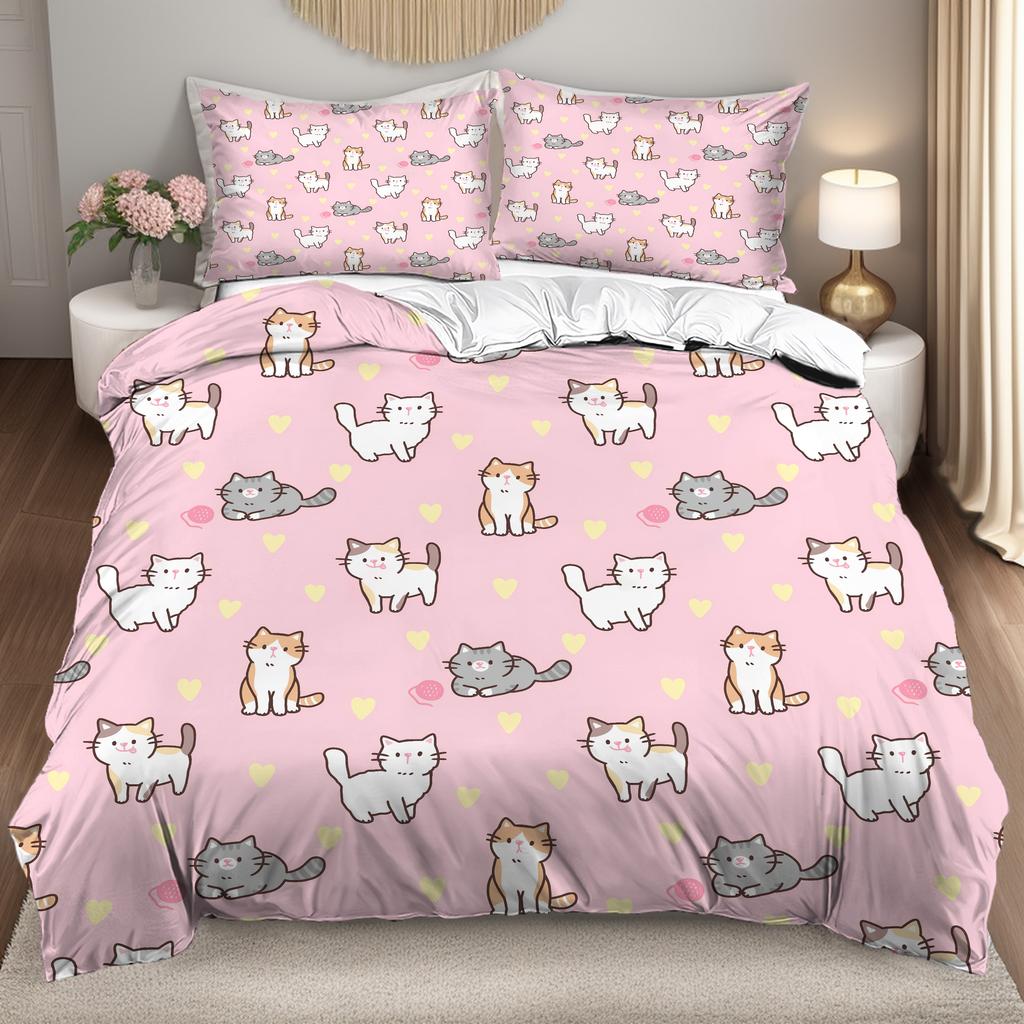 Comforter Cute Cats Pattern 3D Printed Set Cute Animal Style Home Textiles Soft Comfortable Bedding Set