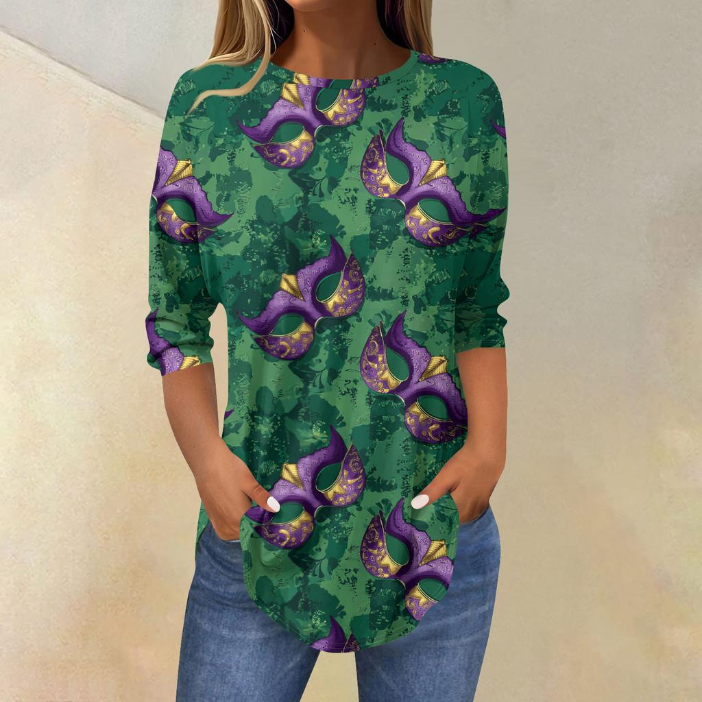 Womens T Shirts 3/4 Sleeve Shirts Solid Color Pullover Summer Spring Tops Blouses