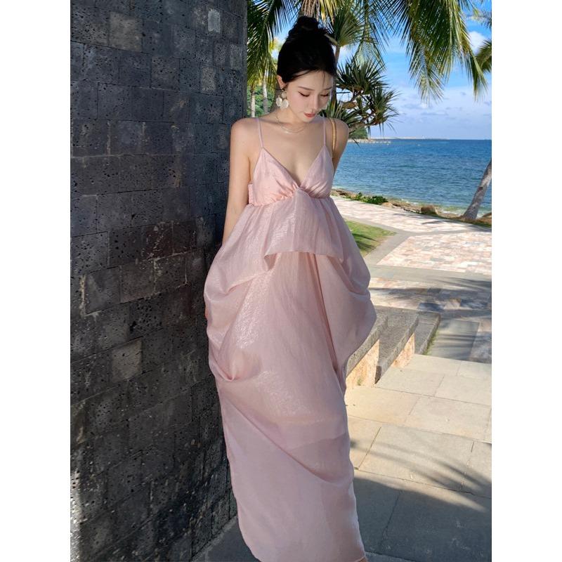 French Suspender Skirt Fairy Vacation Wear Skirt Seaside Halter Dress Pink High-end Dress Dress Women