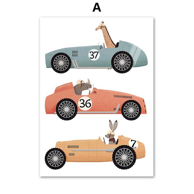 Giraffe Elephant Bear Animal Car Travel Canvas Painting Kindergarten Wall Art Nordic Posters and Printmaking Murals