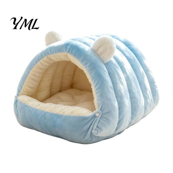 Resilient PP Cotton Cat House Cave Bed, Warm Semi Enclosed Hideaway, Winter Sleeping Easy Care Washable Pet Bag with Snap Buttons, Cozy Calming