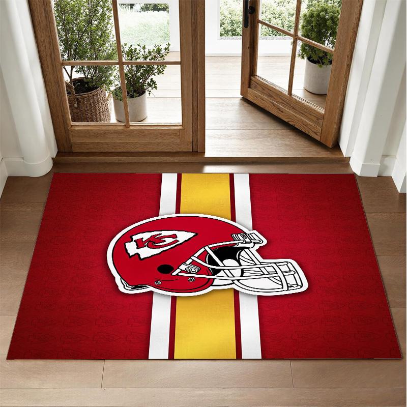Kansas City Chiefs Design Crystal Velvet Rug Soft Decorative Mat for Bedroom Entrance