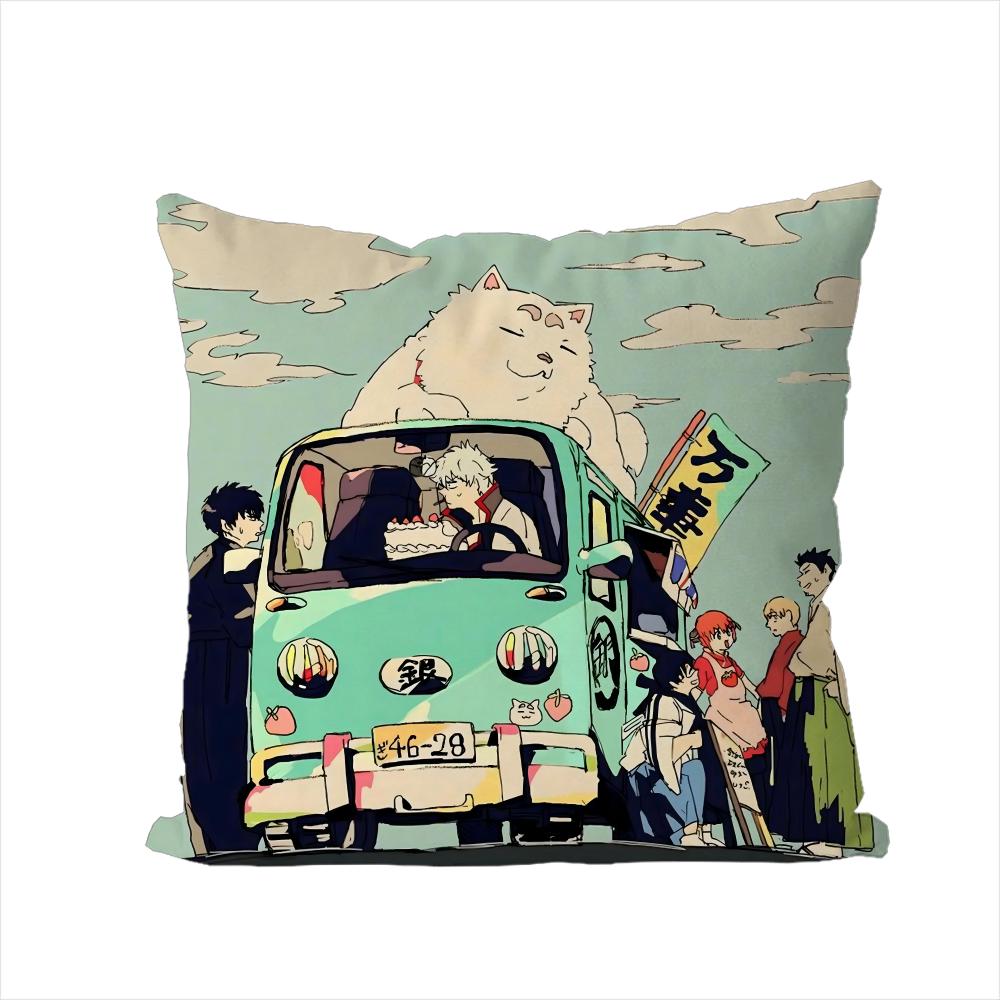 Gintama Animationskissenbezug für Auto Sofa Dekoration Zuhause Zweiseitiger Druck Plüsch Quadratisch Wurfkissen Kissenbezug