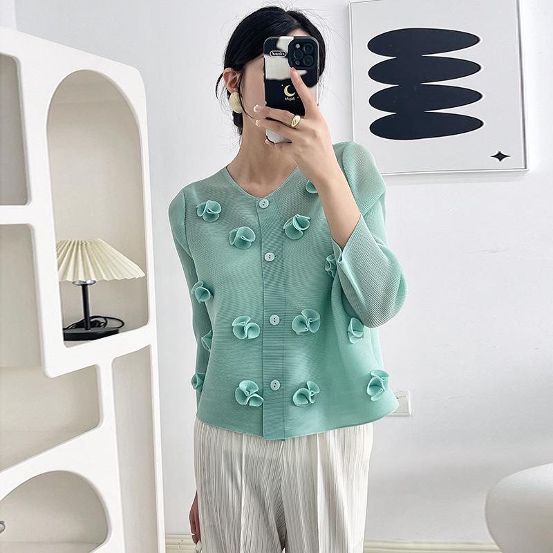 

Miyake Floral Pleated Autumn Cardigan - Slim, Versatile, High-End Design One Size