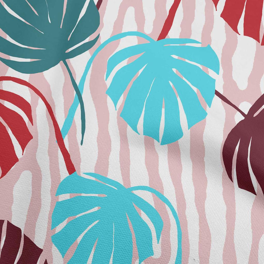 oneOone Bumbac Elastic Albastru Prăfuit Material Tropical Frunză de Palmier Cu Linii Groase Întrerupte Material Rochie Material Imprimat La Metru 40 Inch