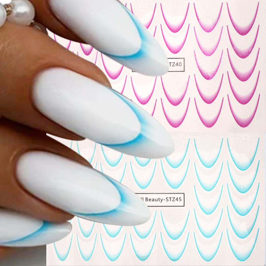Nail Art Sticker, French Lines Gradual Change Smile Simple Nail Watermark Sticker Set