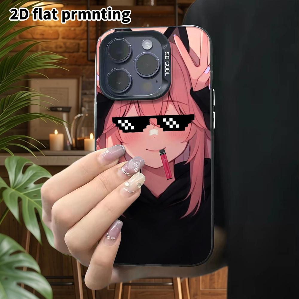 Phone case: 2D flat, suitable for iPhone 18 17 16 15 14 13 12 Pro, anime girl, perfect Christmas and Halloween holiday gift