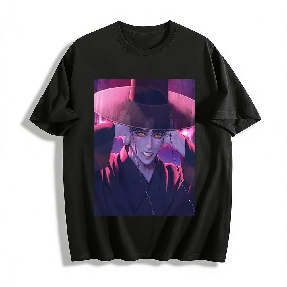 Gothic Style Mysterious Heterochromia Man Print Top Niche Cool Vibe Loose Casual Daily T-shirt Pure cotton T-shirt