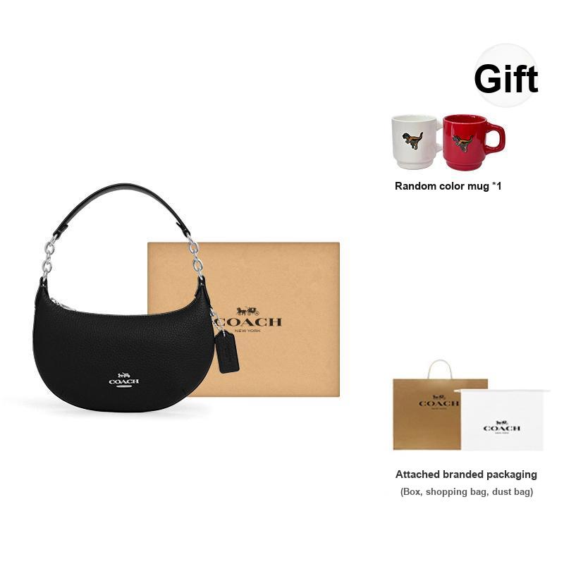 Coach Payton 21 Classic Monogram Zipper Closure Faux Leather Half Moon Bag Women Handbags Black CN011-SVDTV