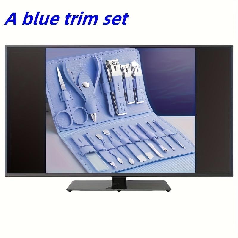 

16 шт. Премиальный набор для ухода за ногтями из нержавеющей стали с пилкой для ногтей с прямым краем, ухочисткой и ножницами - Профессиональные дорожные инструменты для красоты в современном стиле синий