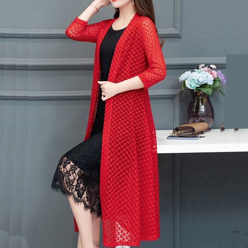 Hemdschal Damen Mittellanges Temperament Sommer Außenstrickjacke Sonnenschutz Außen Drape Top Mesh Mantel