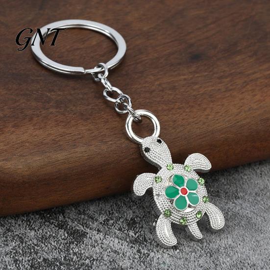 Auspicious Turtle Keychain Rhinestone Flower Keychain, Luxury Alloy Car Key Metal Ring Ring, Pendant for Backpacks Handbag Decoration Holder