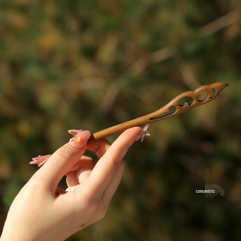 High-End Natural Ebony Wood Hairpin - Extended Chinese Ancient Style Black Hair Bun Accessory