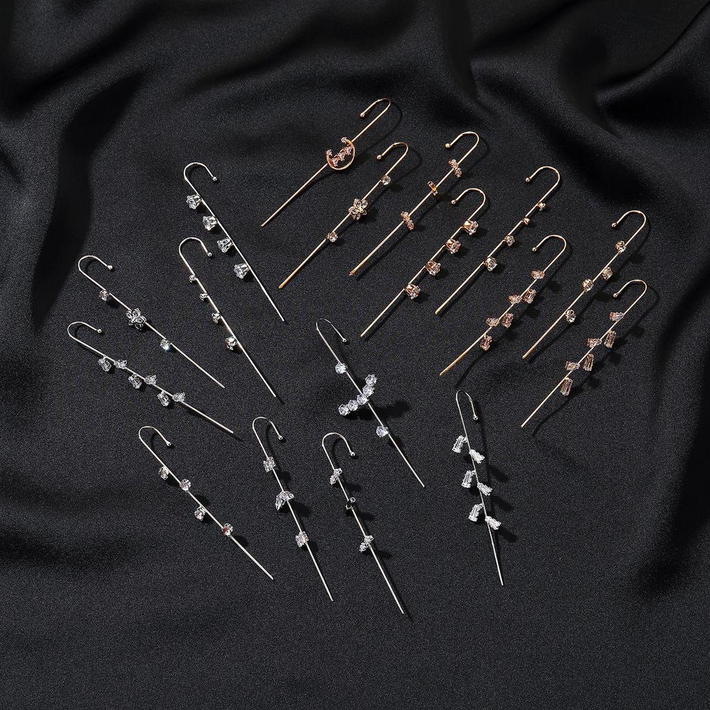 Chic Star Letter Zircon Ear Cuff and Diagonal Studs