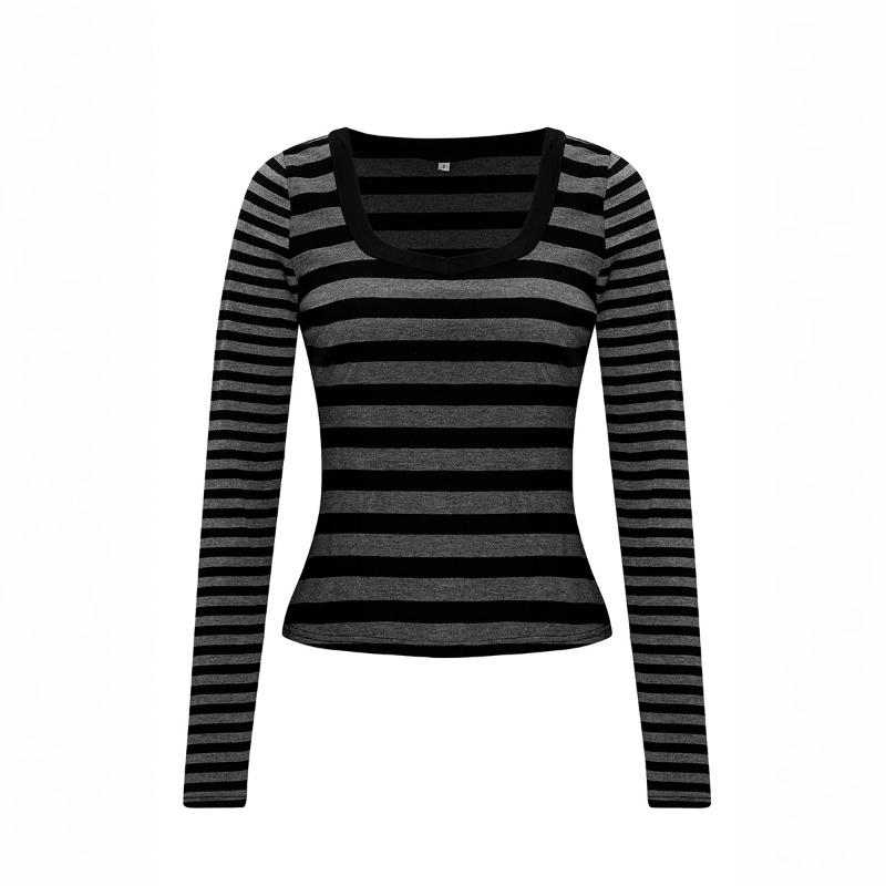 Y2K Striped Long-sleeved Sweater Women's T-shirt Women's 2025 Autumn