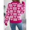 HNXC Autumn and Winter Color-blocking Checkered Heart-shaped Lantern Sleeve Pullover Sweater for Valentine's Day Women's Wear