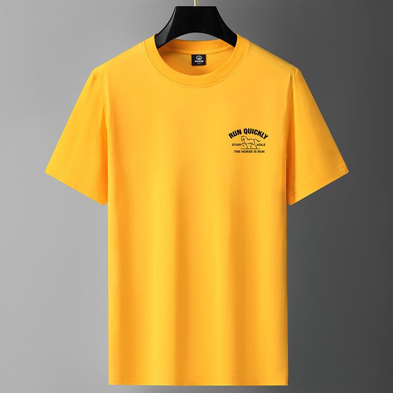 Heavyweight Men's Short-Sleeve Crew Neck T-Shirt - 100% Long-Staple Cotton, Summer Loose Fit, Trendy Design