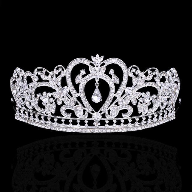 Europäische Barockkrone Legierung Strass Schmuck Brautkrone Galvanisiert Dickes Silber Gold Herz Brautdiadem