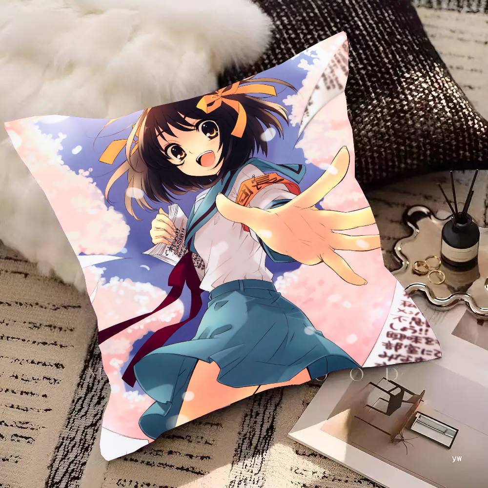 Anime H-Haruhi Suzumiya Pillow Case Fashion Square Pillowcase Bedroom Sofa Room Ins Decoration Leisure