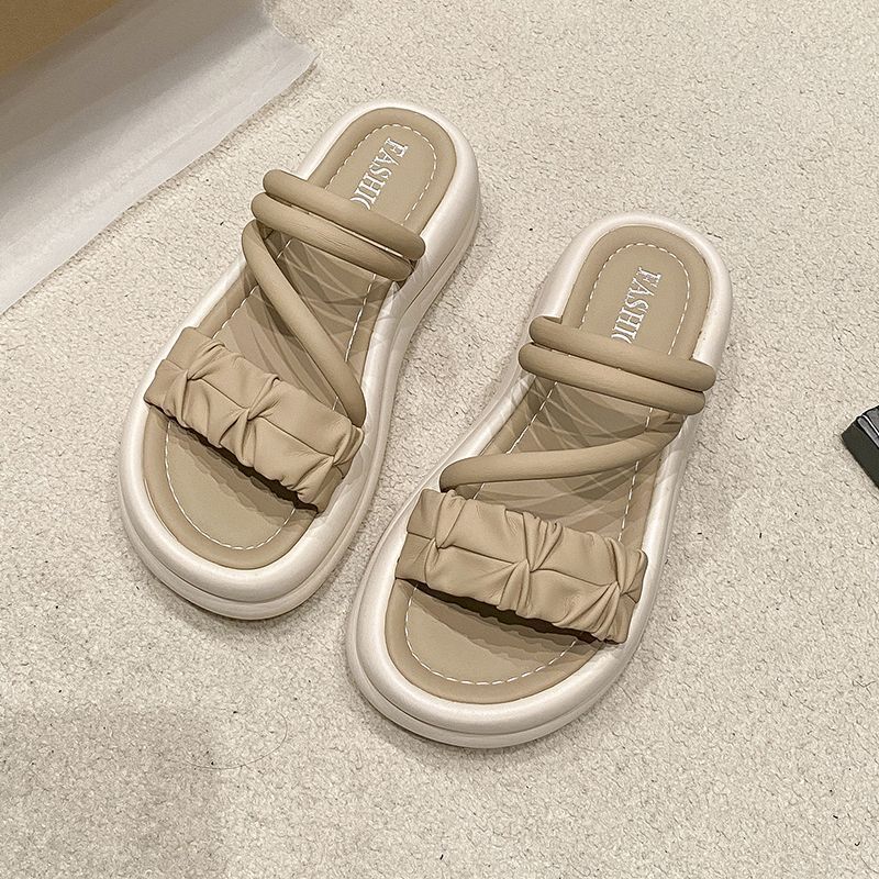 

Sandal girl 2025 summer new fairy wind stepping on shit thick-soled slippers support one 2025 40 хаки