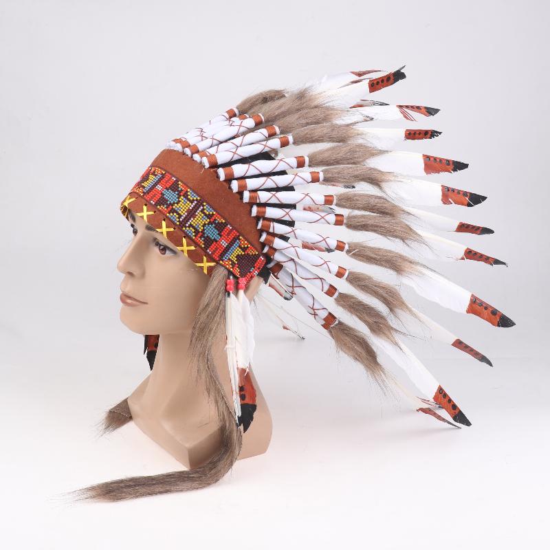 Fascia per copricapo da capo indiano con piume decorative per travestimenti, Halloween, spettacoli di danza, carnevali, feste