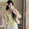 Spring Sweet Long Sleeve Cross V Neck Lace Bandage Shirt Ladies Solid Color Sweet Loose Blouse Lapel Simple Korean Fashion Elegant Clothing