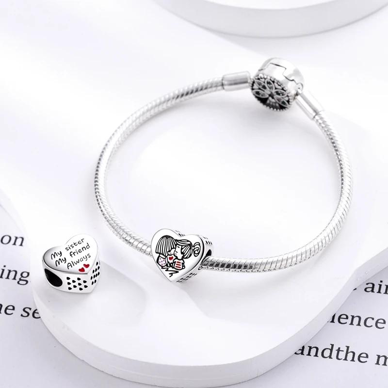 Good Sister Heart-Shaped Beads Copper Original Beads Fit Originalcharms Bracelet Beads Jewelry Gifts For Women