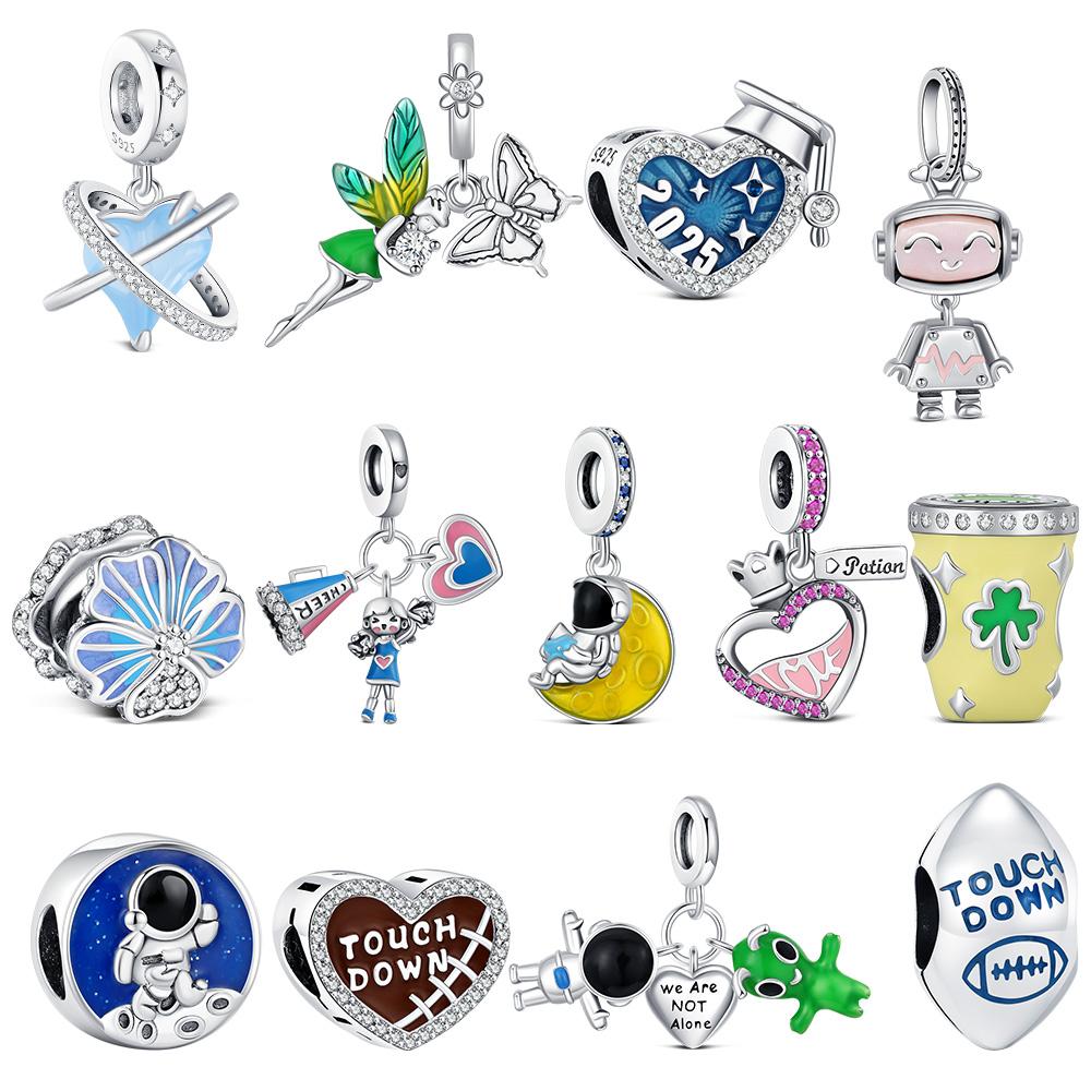 Charms Copper Sports Series Pendant Football Volleyball Tennis Basketball Dumbbell Beads For Original Bracelet Diy