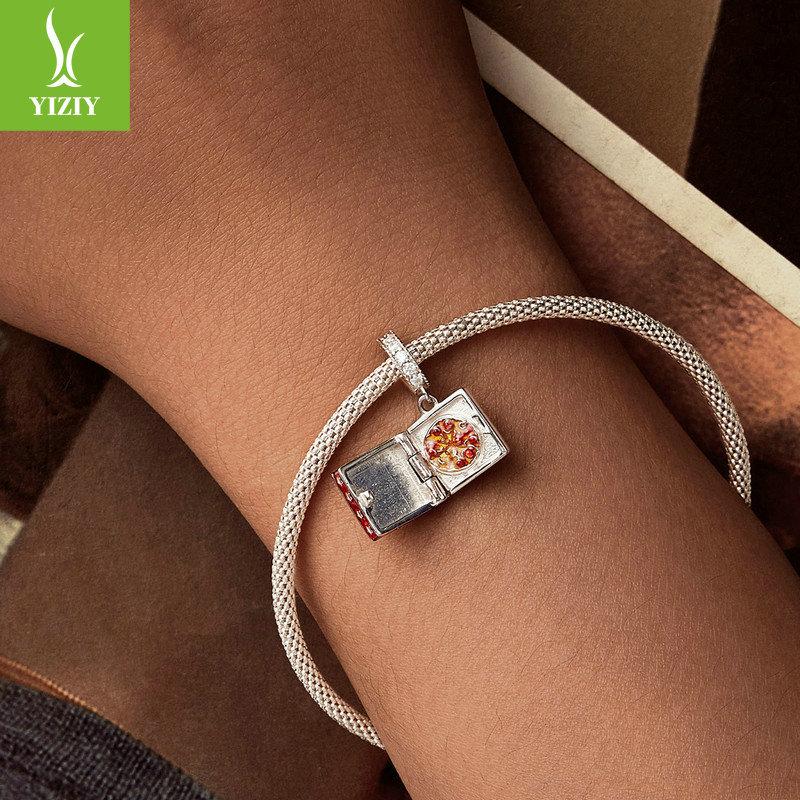 Fun Pizza Diy Pendant String Decoration, Cute Design Dripping S925 Sterling Silver Bracelet Beaded