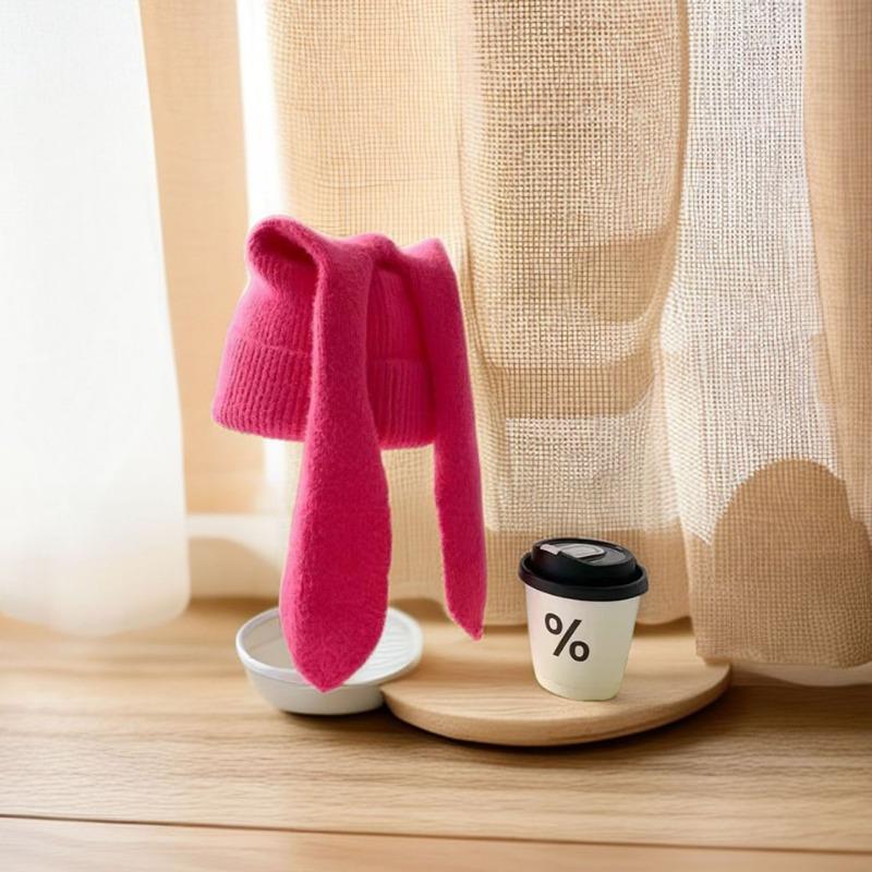 

New autumn and winter fashion personalized knitted hat warm thickened solid color cute rabbit ear hat women розы красного