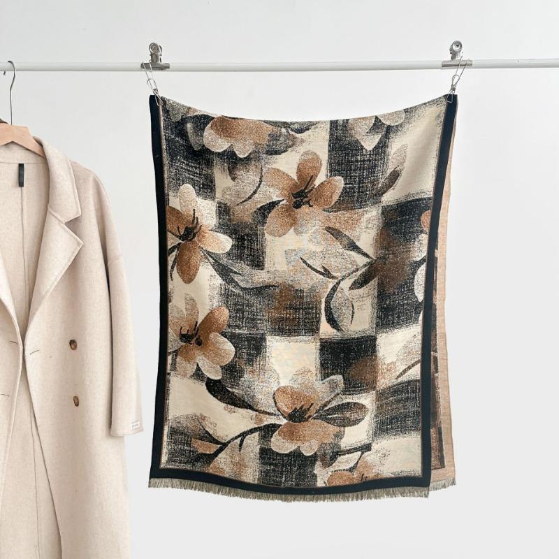 Autumn and winter new double-sided color oil painting series imitation cashmere thickened warm scarf women's air conditioner shawl