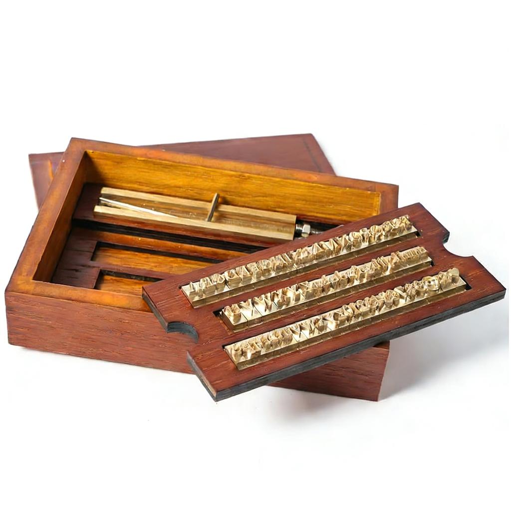 ZONESUN Brass Letter 6mm Hot Foil Stamping Letters Mold Set with Wood Box Time New Roman