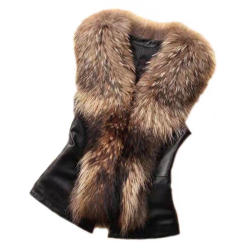 Plus Size Faux Fur Vest with Faux Fox Fur Collar - European and American Style