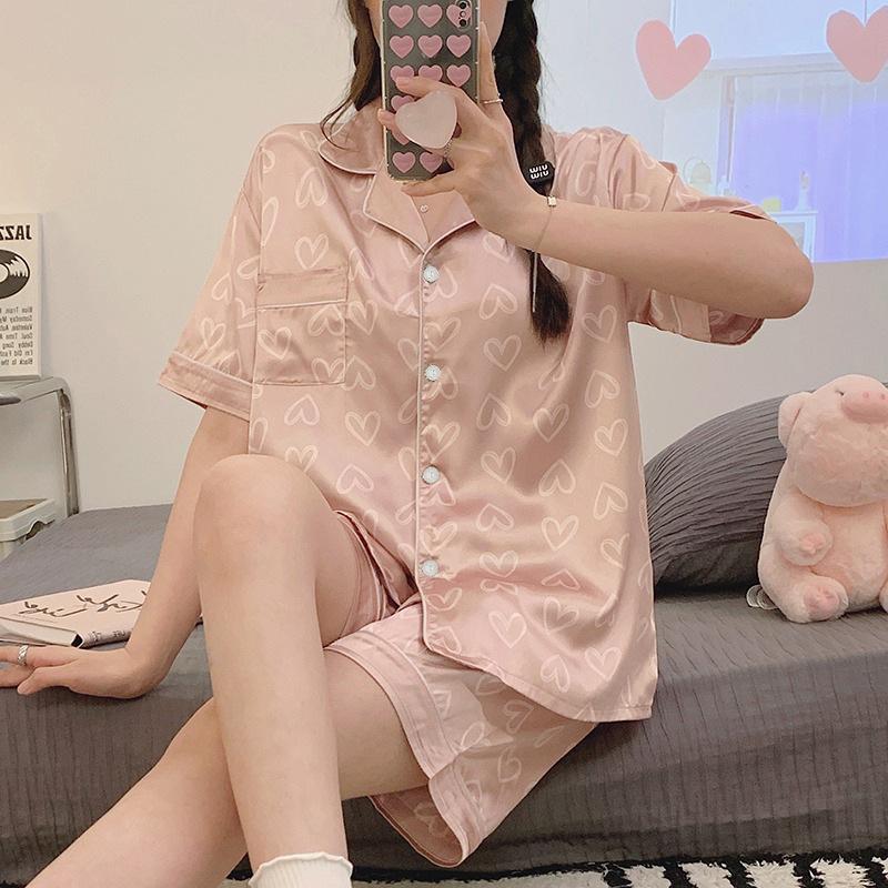 

Летняя пижама женская с надписью Love, комплект из двух предметов с длинными рукавами, милая розовая, сладкая, можно носить на улице, домашняя одежда 2XL