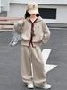 Girls' Embroidered Double Zipper Hoodie Cardigan & Sweatpants Autumn Sportswear Set (Medium & Large).