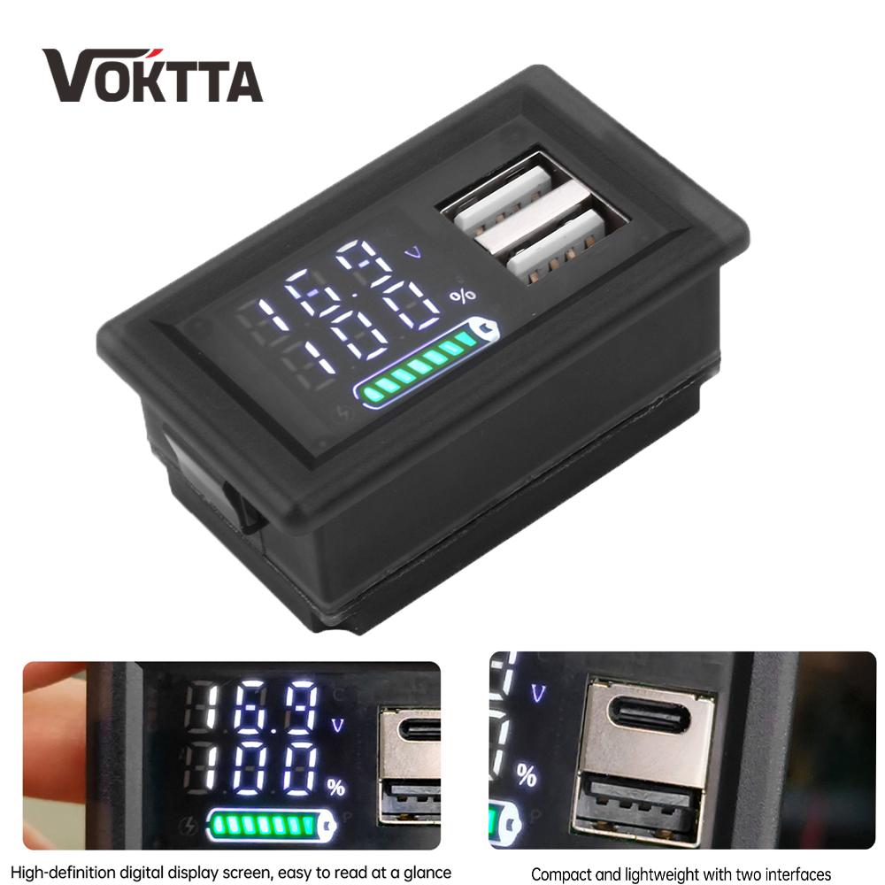 USB+Typ-C/Doppel-USB 9V 12V 24V Batterie-Ladezustandsanzeige Lithium-Batterie-Kapazitätsmessgerät Tester LED-Spannungsprüfer Panel